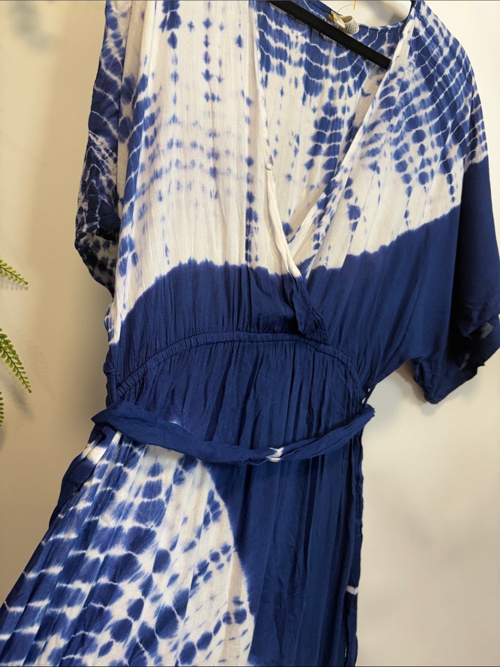 Japna Navy and White Tie-Dye Wrap Maxi Dress with Side Tie - Picture 6 of 15